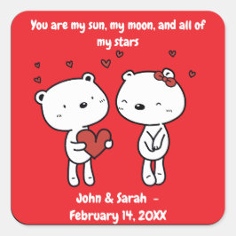 Valentine's Day Bear Heart Vierkante Sticker