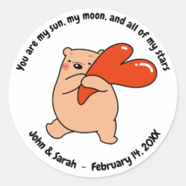 Valentine's Day Bear Love Heart Ronde Sticker