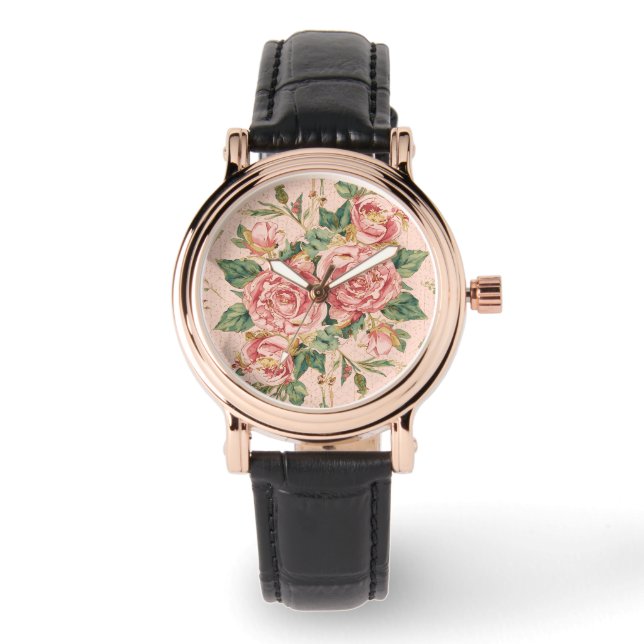 Valentine's Day, Beautiful Pink Roses Flowers Horloge (Voorkant)