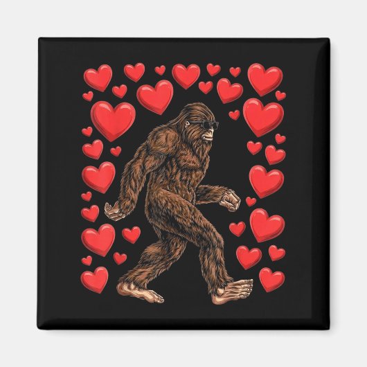 Valentines Day Bigfoot Red Hearts Funny Sasquatch  Magneet (Voorkant)