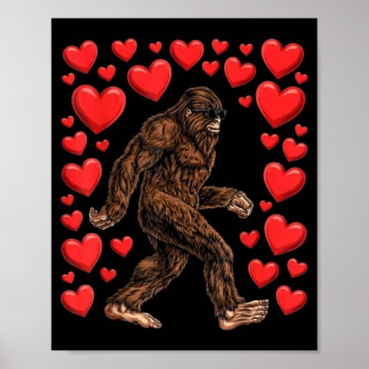 Valentines Day Bigfoot Red Hearts Funny Sasquatch  Poster (Voorkant)