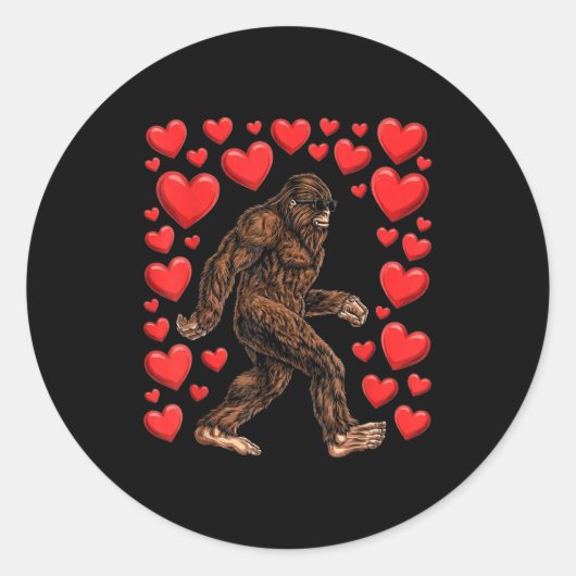 Valentines Day Bigfoot Red Hearts Funny Sasquatch  Ronde Sticker (Voorkant)