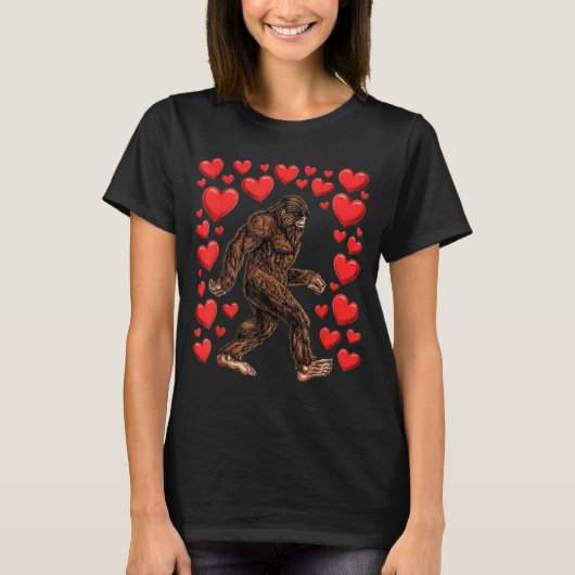 Valentines Day Bigfoot Red Hearts Funny Sasquatch  T-shirt (Voorkant)
