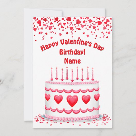 Valentine's Day Birthday Cake Custom Candles Flat Kaart (Voorkant)