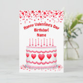 Valentine's Day Birthday Cake Custom Candles Flat Kaart (Staand voorkant)