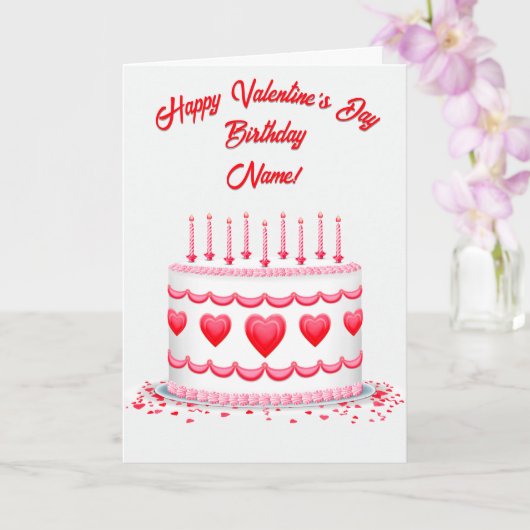 Valentine's Day Birthday Cake Customizable Candles Kaart (Orchidee)