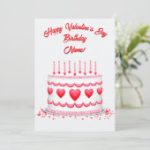 Valentine's Day Birthday Cake Customizable Candles Kaart (Staand voorkant)
