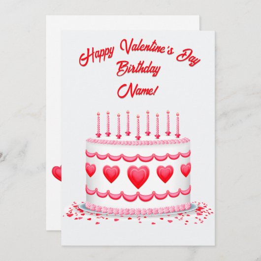 Valentine's Day Birthday Cake Customizable Candles Kaart (Voorkant / Achterkant)