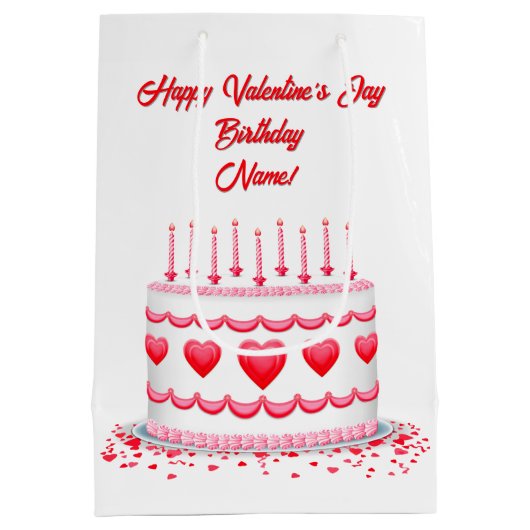 Valentine's Day Birthday Cake Customizable Candles Medium Cadeauzakje (Achterkant)