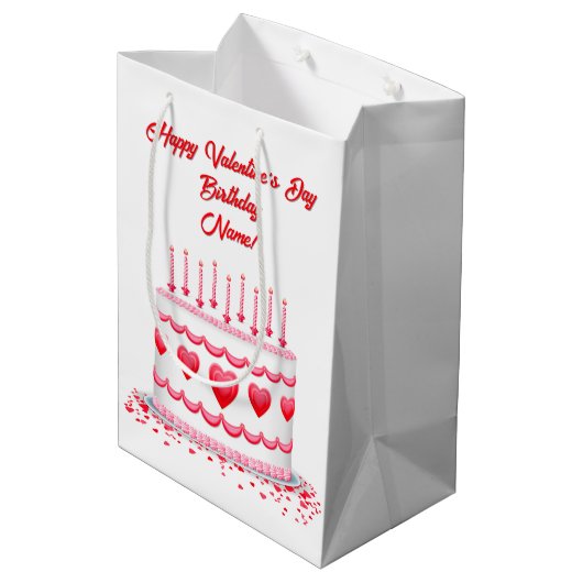 Valentine's Day Birthday Cake Customizable Candles Medium Cadeauzakje (Achterkant Gekanteld)