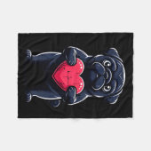 Valentines Day Black Pug Heart Funny Dog Mom Dad F Fleece Deken (Voorkant (Horizontaal))