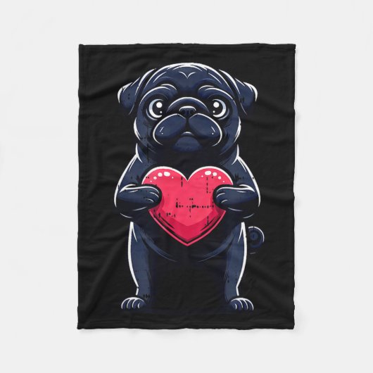 Valentines Day Black Pug Heart Funny Dog Mom Dad F Fleece Deken (Voorkant)