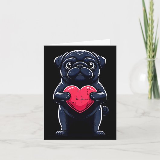 Valentines Day Black Pug Heart Funny Dog Mom Dad F Kaart (Voorkant)