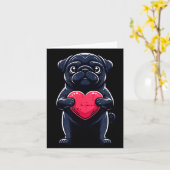 Valentines Day Black Pug Heart Funny Dog Mom Dad F Kaart (Gele Bloem)