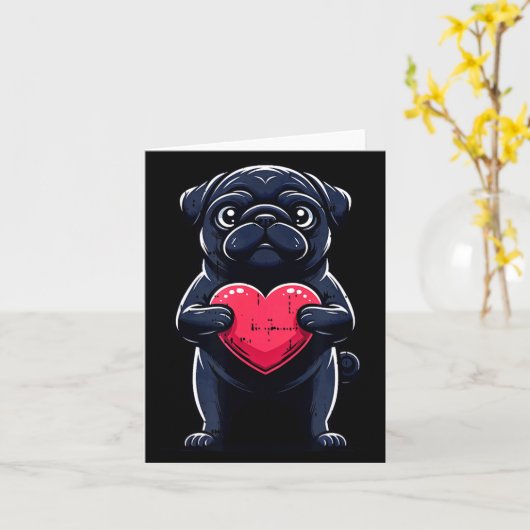 Valentines Day Black Pug Heart Funny Dog Mom Dad F Kaart (Gele Bloem)