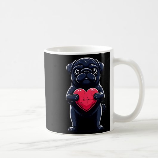 Valentines Day Black Pug Heart Funny Dog Mom Dad F Koffiemok (Rechts)