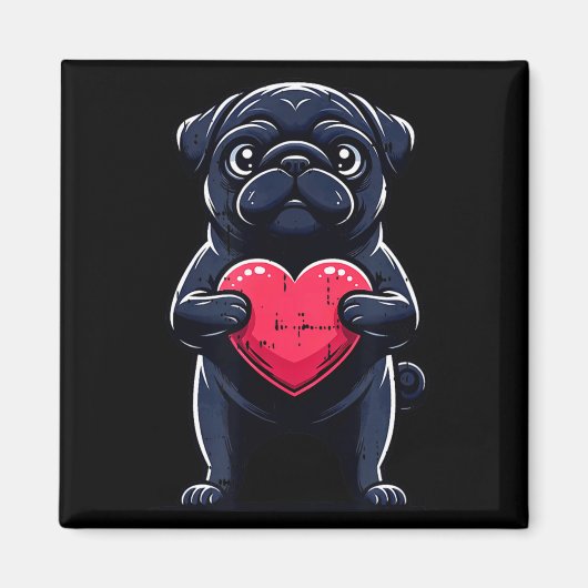 Valentines Day Black Pug Heart Funny Dog Mom Dad F Magneet (Voorkant)