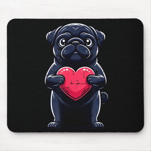 Valentines Day Black Pug Heart Funny Dog Mom Dad F Muismat (Voorkant)