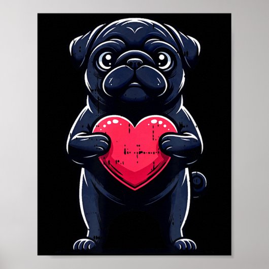 Valentines Day Black Pug Heart Funny Dog Mom Dad F Poster (Voorkant)