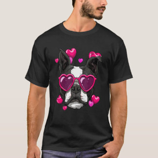 Valentines Day Boston Terrier Heart Couples Puppy  T-shirt