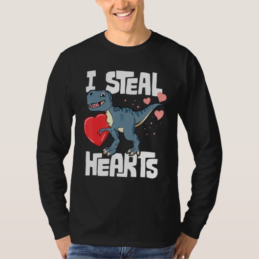 Valentines Day Boys T Rex Dinosaur I Steal Hearts T-shirt (Voorkant)