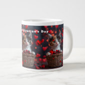 Valentine's Day Calico Kitten Red Hearts Candy Grote Koffiekop (Voorkant rechts)