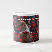 Valentine's Day Calico Kitten Red Hearts Candy Grote Koffiekop (Voorkant)