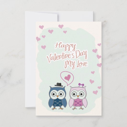 Valentine's Day Card Cute Owns Couple Kaart (Voorkant)