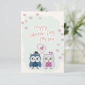 Valentine's Day Card Cute Owns Couple Kaart (Staand voorkant)
