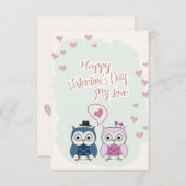 Valentine's Day Card Cute Owns Couple Kaart (Voorkant / Achterkant)