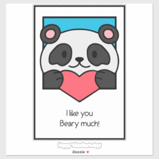 Valentines Day Card Friends Panda Heart Sticker