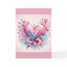 Valentine's Day Card Pink Flowers Pink Heart