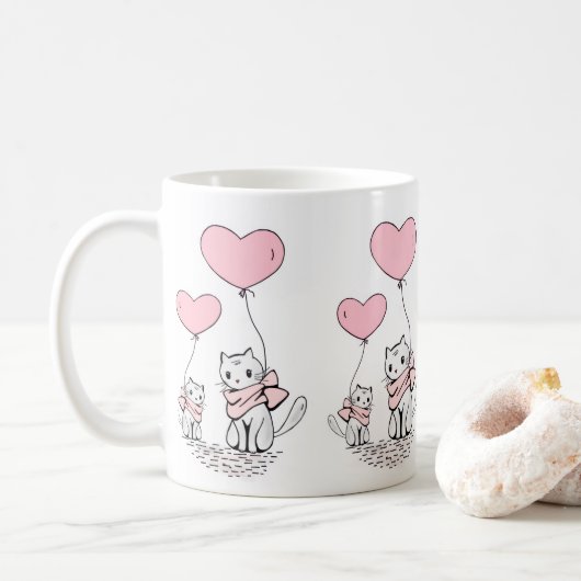 Valentine's Day Cats Pink Hearts Mugs Koffiemok (Met donut)