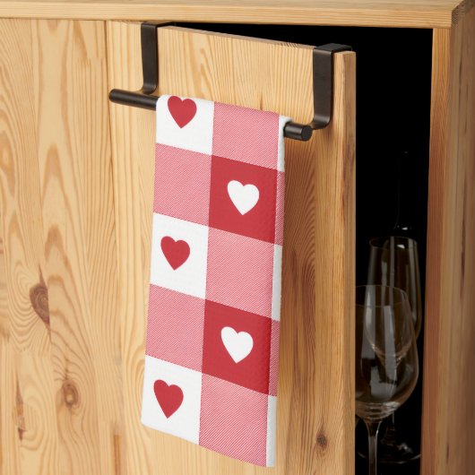 Valentine's Day Charming Red & White Check Heart  Theedoek (Derde Gevouwen)