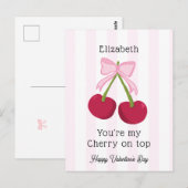 Valentine's Day Cherry on Top Coquette Stripes Briefkaart (Voorkant / Achterkant)