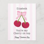 Valentine's Day Cherry on Top Coquette Stripes Briefkaart (Voorkant)