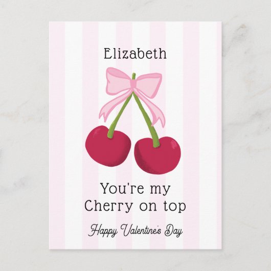 Valentine's Day Cherry on Top Coquette Stripes Briefkaart (Voorkant)