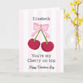 Valentine's Day Cherry on Top Coquette Stripes Kaart (Gele Bloem)