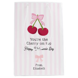 Valentine's Day Cherry on Top Coquette Stripes Medium Cadeauzakje