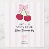 Valentine's Day Cherry on Top Coquette Stripes Wijn Etiket (Enkel label)