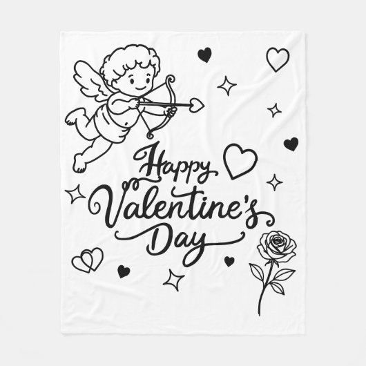 Valentines Day Cherub & Romantic Doodle Design Fleece Deken (Voorkant)