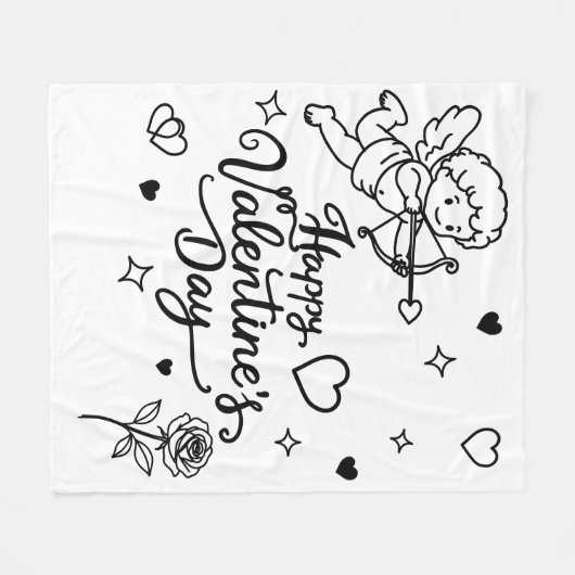 Valentines Day Cherub & Romantic Doodle Design Fleece Deken (Voorkant (Horizontaal))