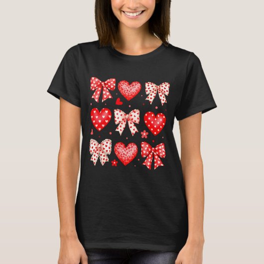 Valentines Day Coquette Bow Hearts Leopard Women G T-shirt (Voorkant)