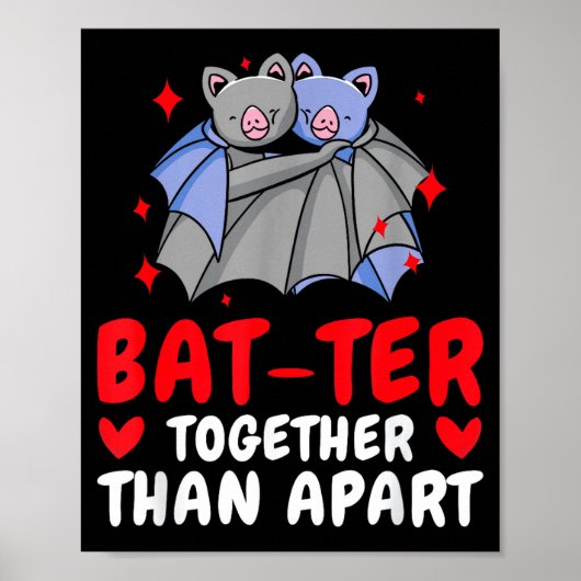 Valentine's Day Cuddling Cute Bats Couple Bat Vale Poster (Voorkant)