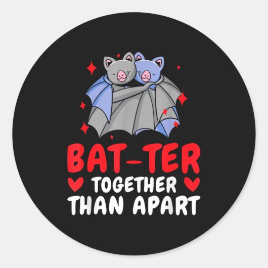 Valentine's Day Cuddling Cute Bats Couple Bat Vale Ronde Sticker (Voorkant)