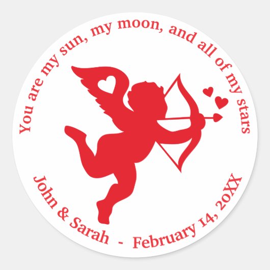Valentine's Day Cupid hot red white Ronde Sticker (Voorkant)