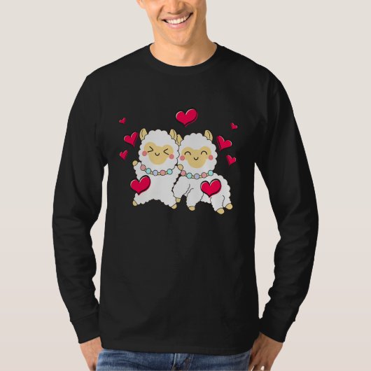Valentines Day Cute Alpaca  Boyfriend Girlfriend T-shirt (Voorkant)