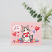 Valentines Day Cute Cat Hearts Be My Valentine Briefkaart (Staand voorkant)
