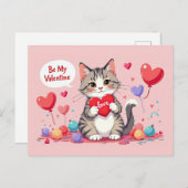 Valentines Day Cute Cat Hearts Be My Valentine Briefkaart (Voorkant / Achterkant)