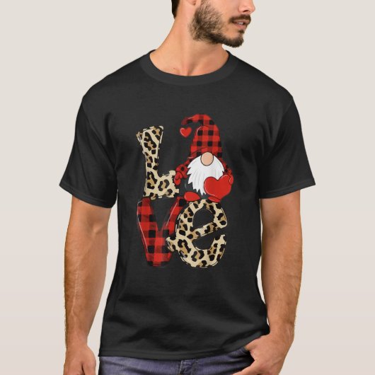Valentines Day Cute Love Heart Gnome Leopard Cheet T-shirt (Voorkant)